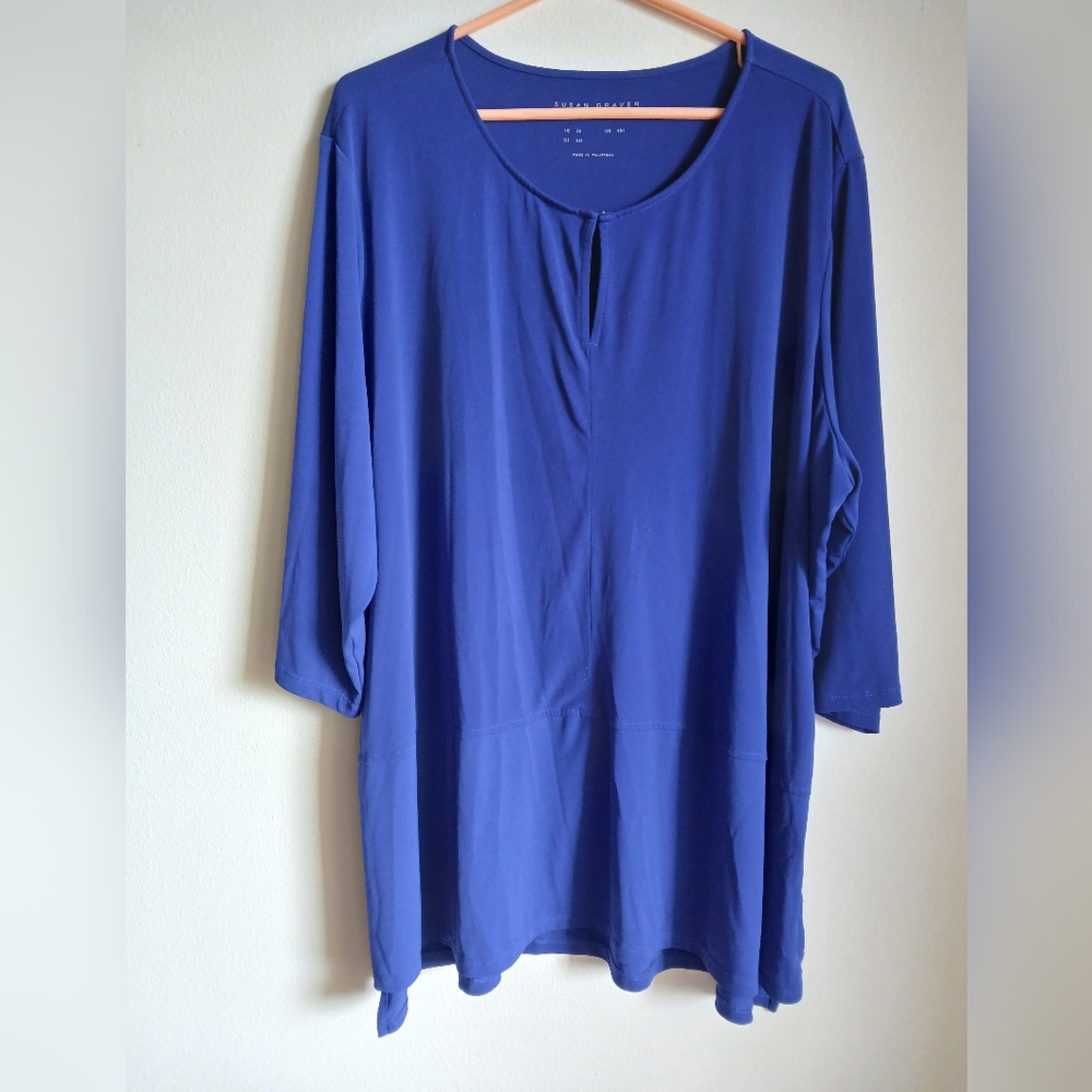 SUSAN GRAVER Womens 3X Modern Essentials Tunic Top Blue 3/4 Sleeve Shirt FLAW - Picture 1 of 12